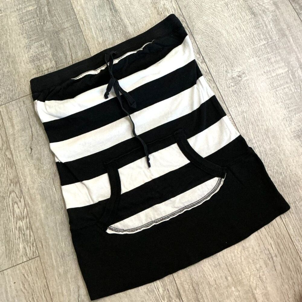 Copper Key Tube Top M Black White Striped Drawstring Pocket Y2K